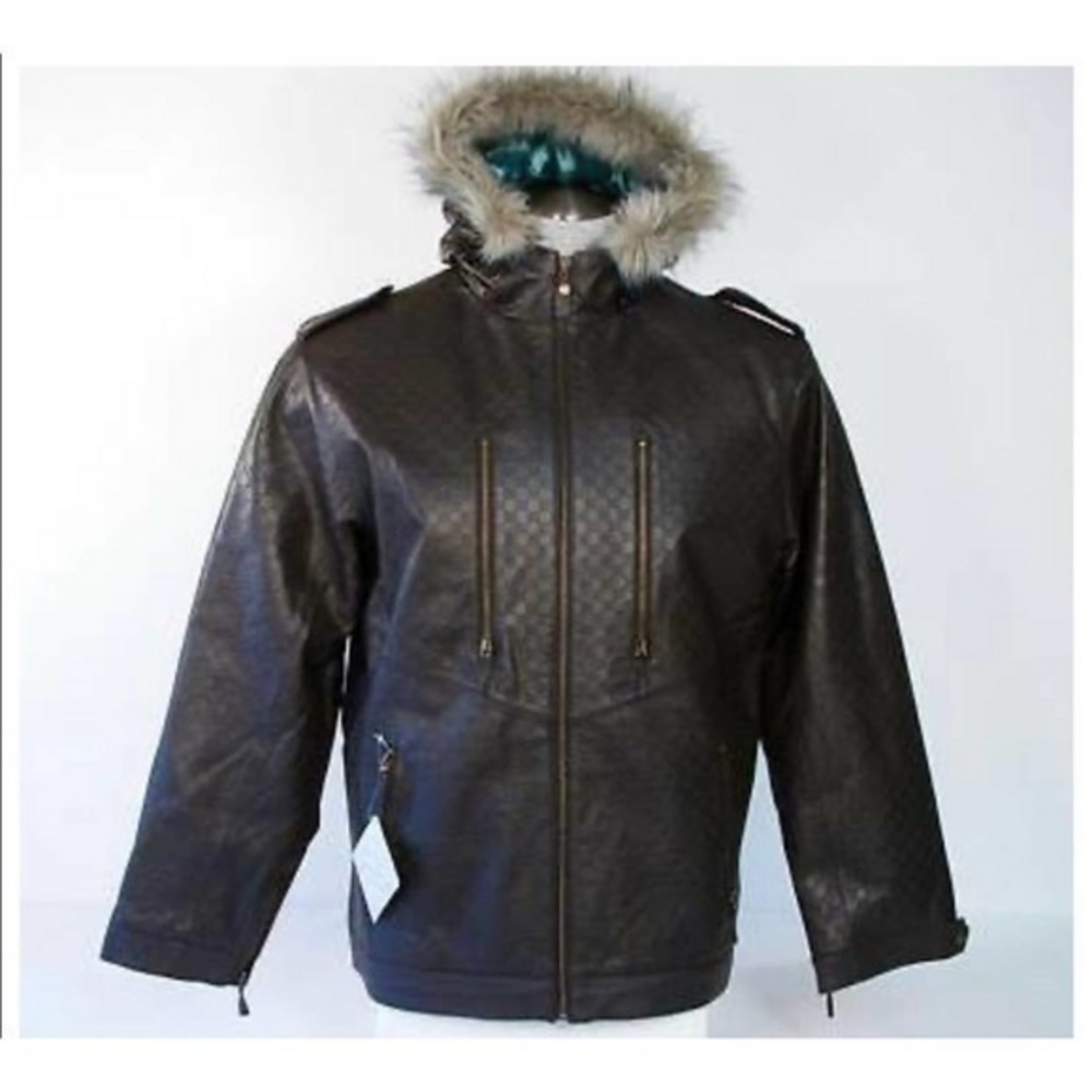 SPECIAL BLEND Dark Brown Embossed Leather Snowboarding Jacket